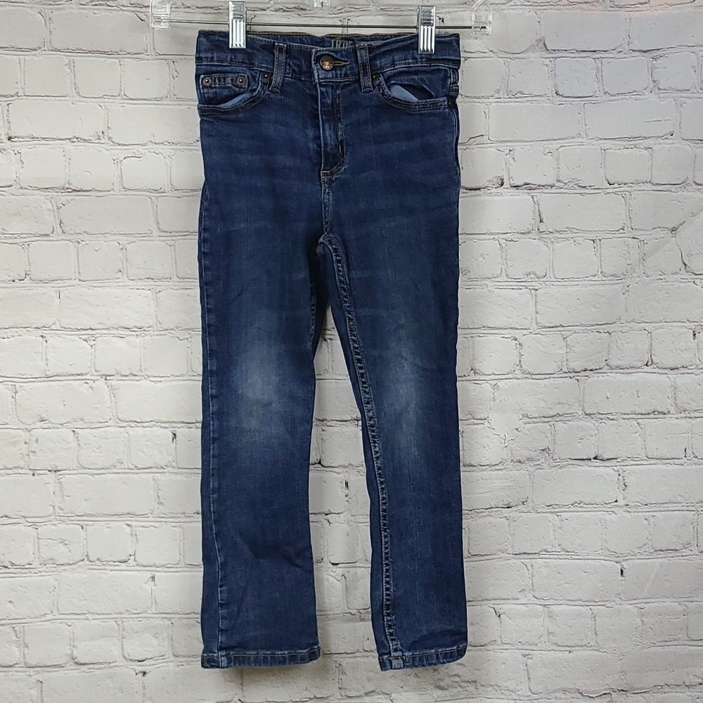 TRUE CRAFT Boys 6 Straight Leg Dark Blue Jeans Small Distressed Stretch Denim